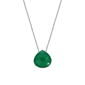 Hartenketting met groene chalcedoon, in 925 gerhodineerd zilver, lengte 42 + 3 cm