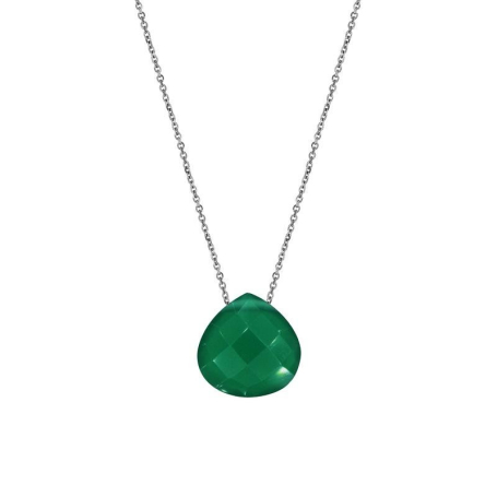 Heart necklace with green chalcedony, in 925 rhodium silver, length 42 + 3 cm