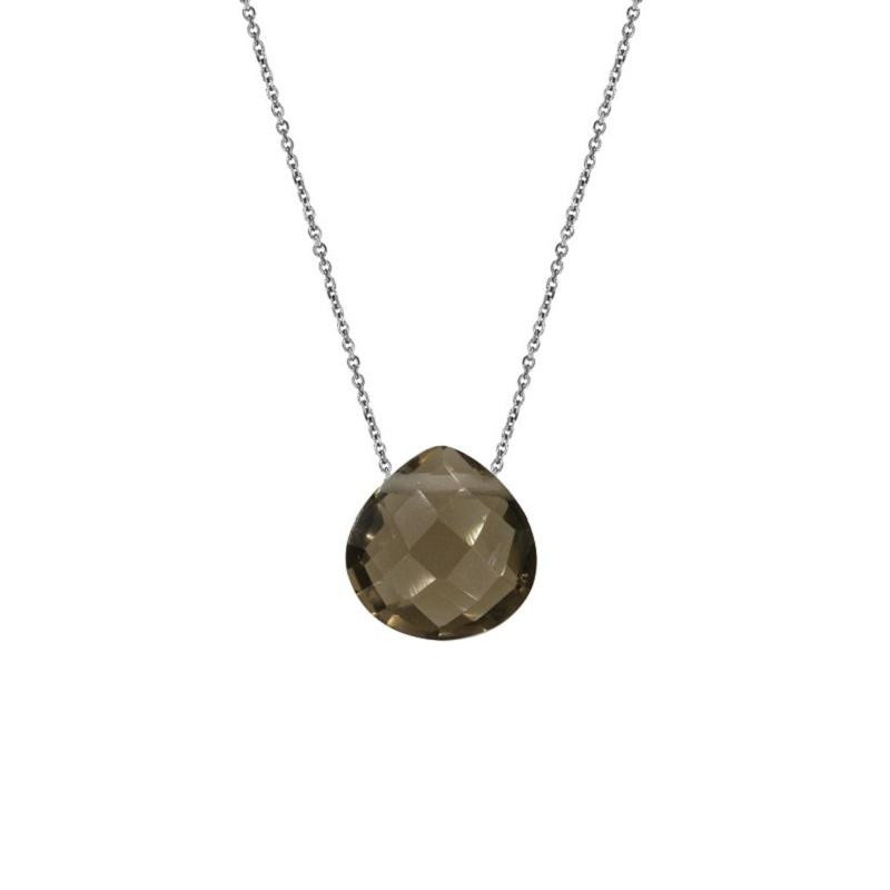 Hartenketting met rookkwarts, in 925 gerhodineerd zilver, lengte 42 + 3 cm
