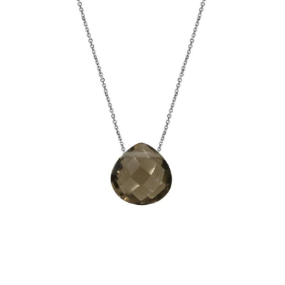 Hartenketting met rookkwarts, in 925 gerhodineerd zilver, lengte 42 + 3 cm