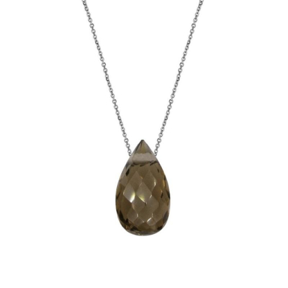 Necklace with natural smoky quartz, in 925 rhodium silver, length 42 + 3 cm