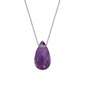Necklace with purple amethyst, in rhodium-plated silver 925, length 42 + 3 cm