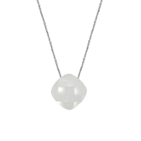 Collar con piedra lunar blanca, en plata 925 rodiada, longitud 42 + 3 cm