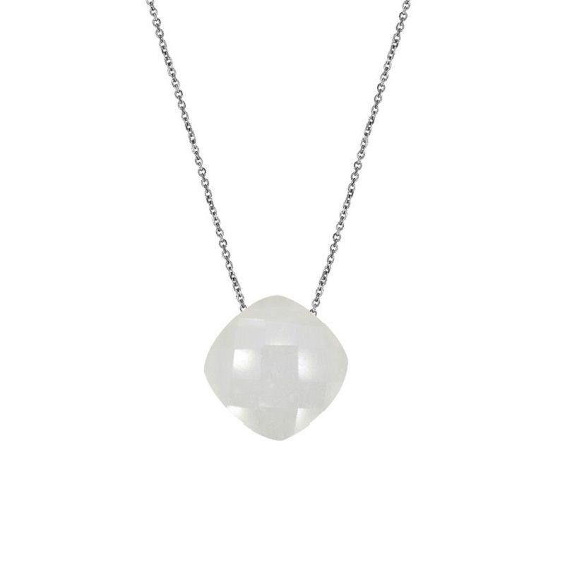 Collier avec pierre de lune blanche, en argent rhodié 925, longueur 42 + 3 cm
