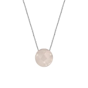 Collana con quarzo rosa naturale tondo, in argento 925 rodiato, lunghezza 42+3 cm