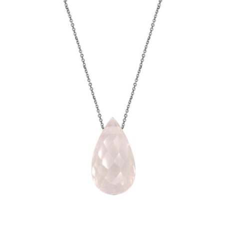 Halsketting met druppel rozenkwarts, in 925 gerhodineerd zilver, lengte 42 + 3 cm