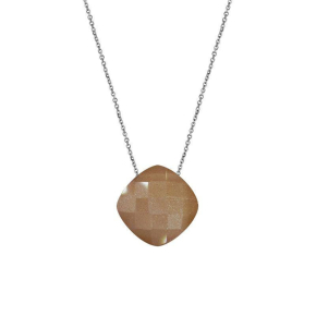 Colar com almofada pedra da lua rosa, em prata banhada a ródio 925, 42 + 3 cm