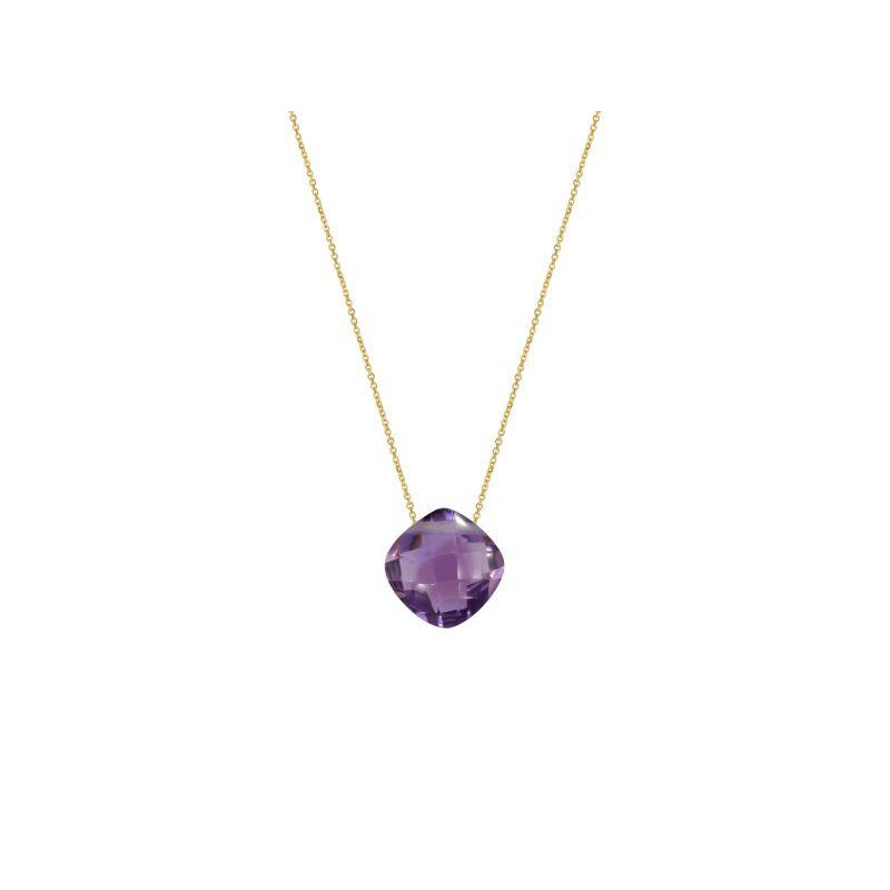 Colar com almofada de ametista roxa natural, em ouro 750, comprimento 42 + 3 cm