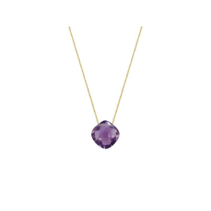 Halskette mit natürlichem violettem Kissenamethyst, in 750er Gold, Länge 42 + 3 cm