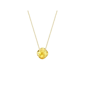 Necklace with natural yellow cushion citrine, in 750 gold, length 42 + 3 cm