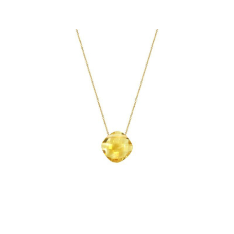 Necklace with natural yellow cushion citrine, in 750 gold, length 42 + 3 cm