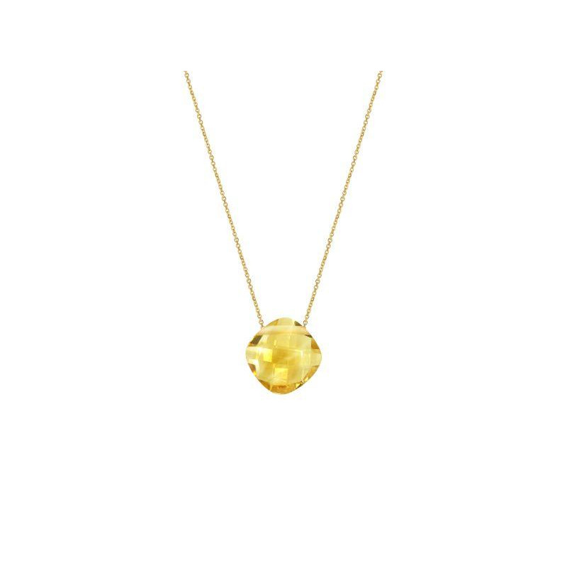 Colar com almofada amarelo natural citrino, em ouro 750, comprimento 42 + 3 cm