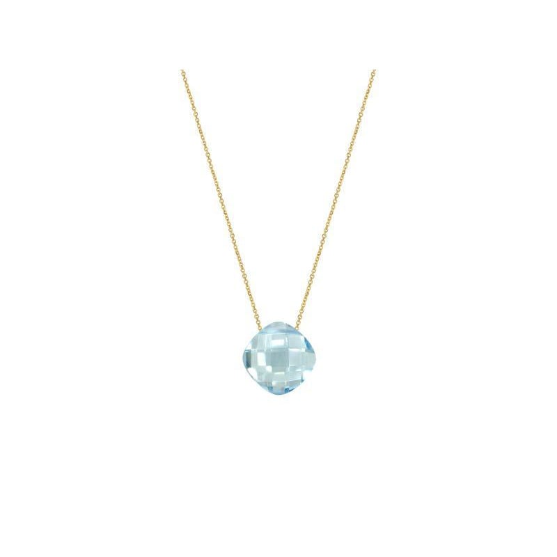 Collana con topazio azzurro naturale cuscino, in oro 750, lunghezza 42+3 cm