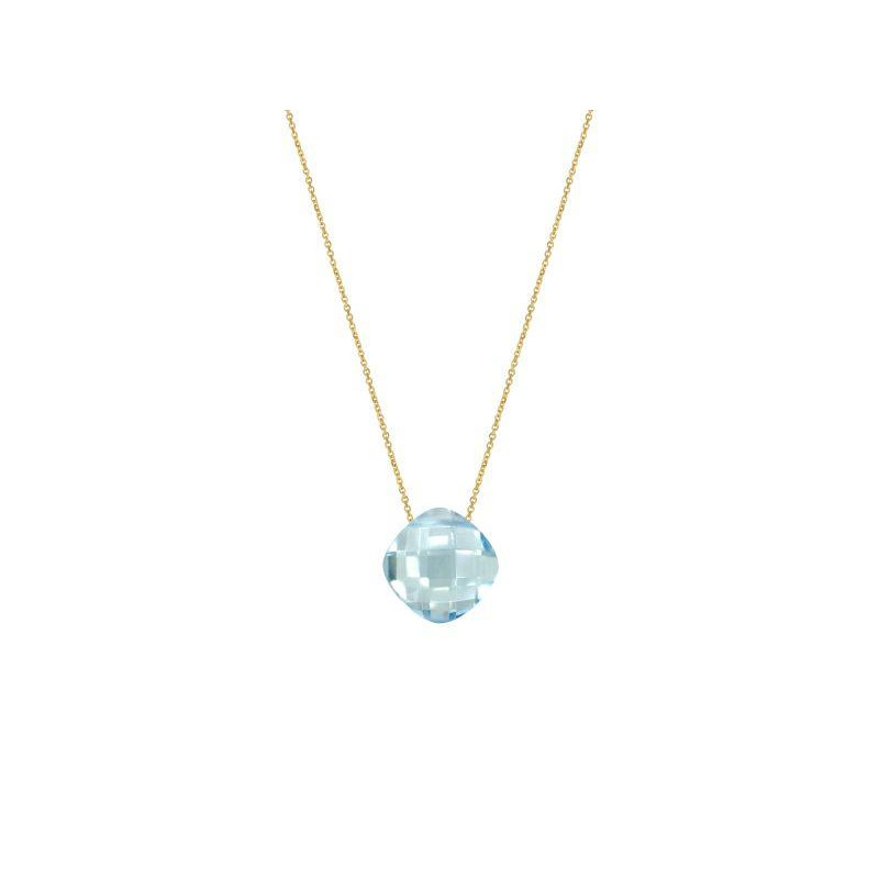 Collier avec topaze bleue naturelle coussin, en or 750, longueur 42 + 3 cm