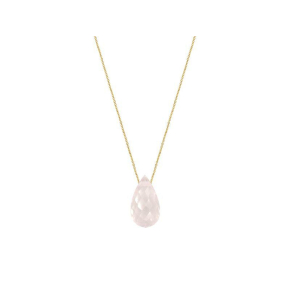 Colier cu picătură de cuarț roz natural, din aur 750, lungime 42 + 3 cm