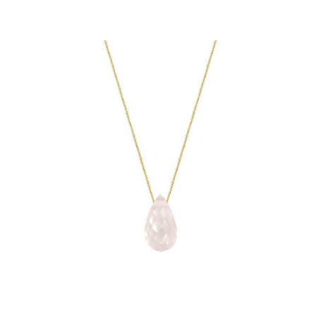 Doğal pembe kuvars damlalı kolye, 750 altın, uzunluk 42 + 3 cm