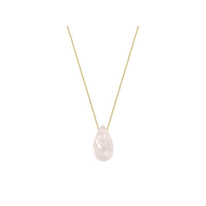 Doğal pembe kuvars damlalı kolye, 750 altın, uzunluk 42 + 3 cm