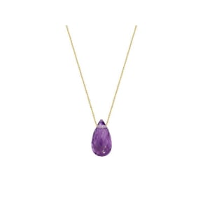 Colar com gota de ametista roxa natural, em ouro 750, comprimento 42 + 3 cm