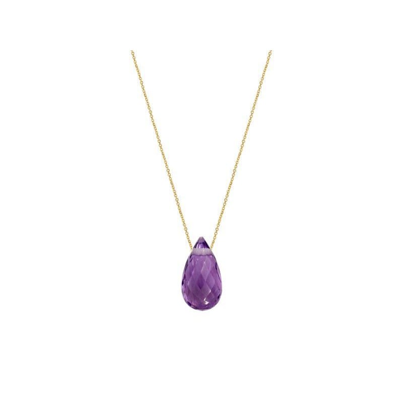 Colar com gota de ametista roxa natural, em ouro 750, comprimento 42 + 3 cm