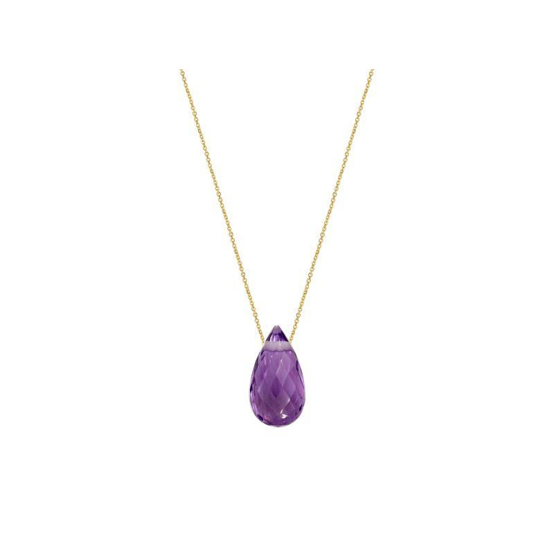 Collar con gota de amatista violeta natural, en oro 750, longitud 42 + 3 cm