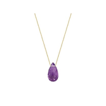 Colar com gota de ametista roxa natural, em ouro 750, comprimento 42 + 3 cm