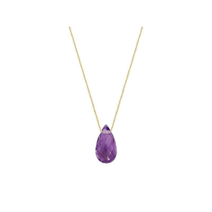 Necklace with natural purple amethyst drop, in 750 gold, length 42 + 3 cm
