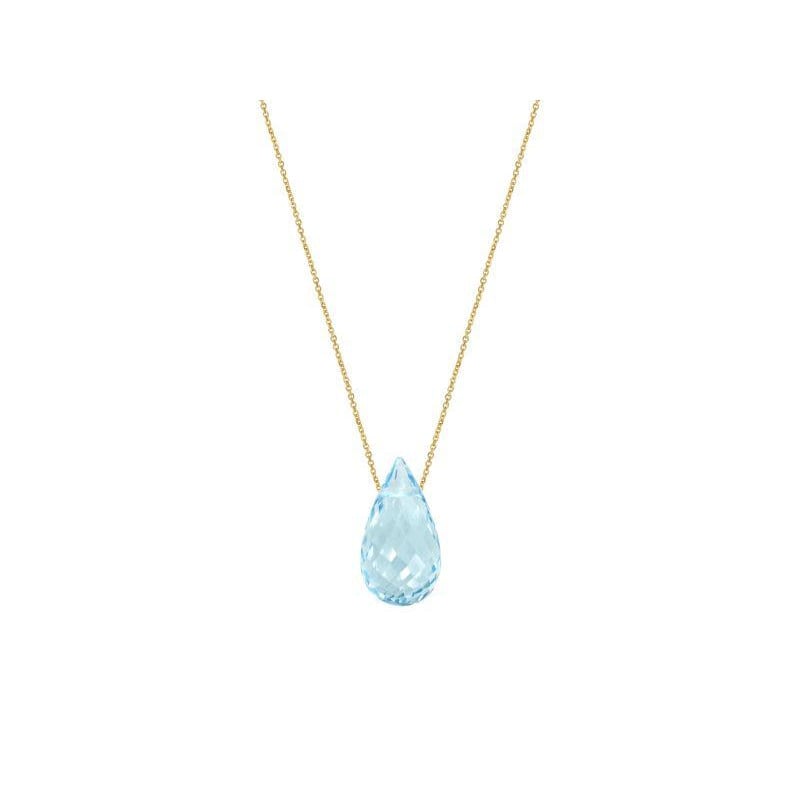 Colar com gota de topázio azul natural, em ouro 750, comprimento 42 + 3 cm