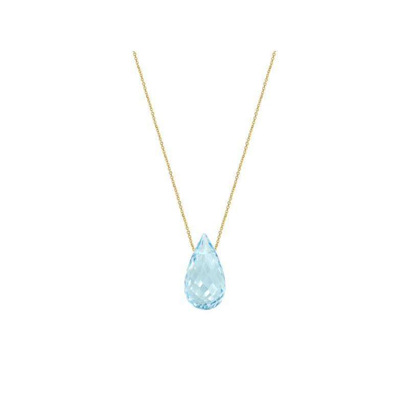 Colier cu picătură de topaz albastru natural, din aur 750, lungime 42 + 3 cm