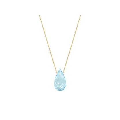 Halsketting met natuurlijke blauwe topaas druppel, in 750 goud, lengte 42 + 3 cm