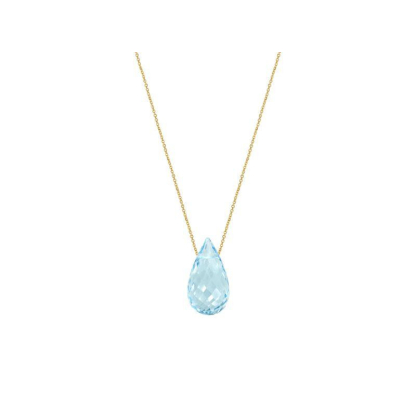 Necklace with natural blue topaz drop, in 750 gold, length 42 + 3 cm