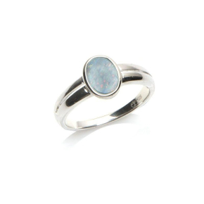 Bague avec opale bleue doublet d'Australie ovale, en argent rhodié 925
