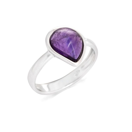 Anillo con amatista violeta natural, en plata 925 rodiada