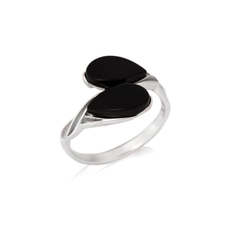 Anello con goccia di agata nera naturale tinta, in argento 925 rodiato