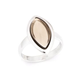 Inel cu cuarț fumuriu natural, din argint 925 placat cu rodiu