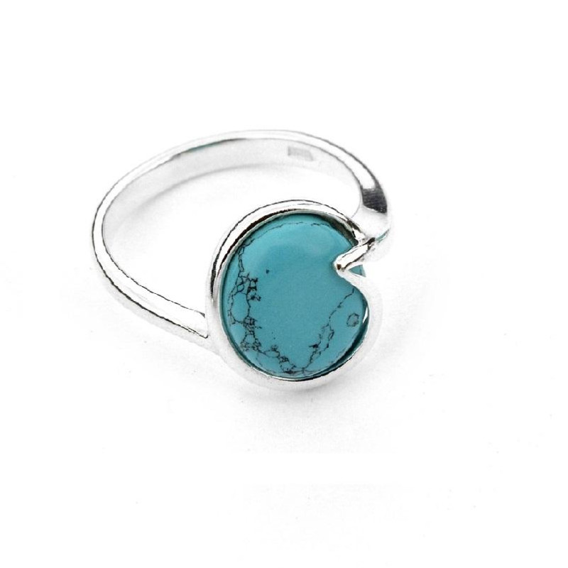 Bague avec turquoise naturelle reconstituée, en argent rhodié 925