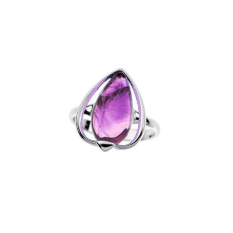 Ring with natural purple amethyst, in rhodium-plated silver 925