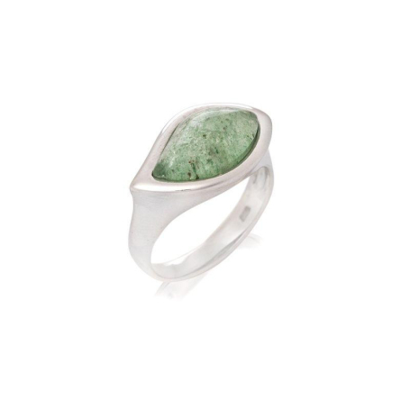 Ring mit natürlichem grünem Aventurin, aus rhodiniertem Silber 925