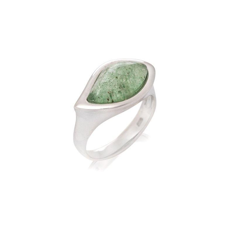 Ring with natural green aventurine, in 925 rhodium silver