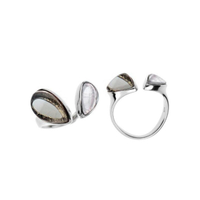 Anello con quarzo rosa e quarzo fumé, in argento 925 rodiato