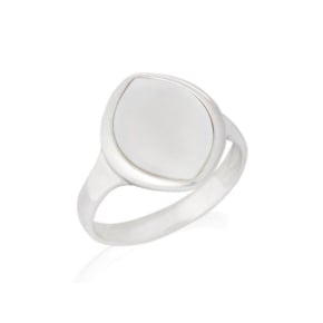 Bague avec nacre blanche naturelle, en argent rhodié 925