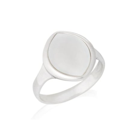 Ring met natuurlijk wit parelmoer, in 925 gerhodineerd zilver