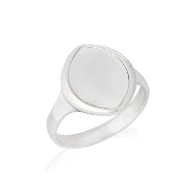 Ring mit naturweißem Perlmutt, aus 925er rhodiniertem Silber