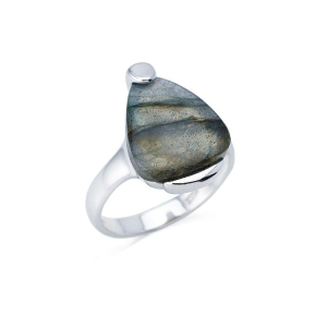 Bague avec labradorite multicolore naturelle, en argent rhodié 925