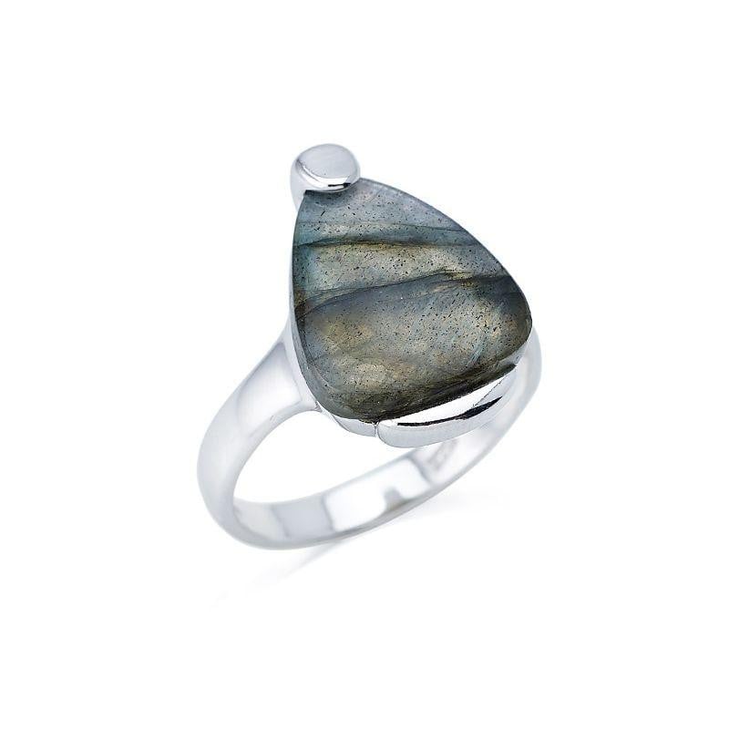 Ring mit natürlichem mehrfarbigem Labradorit, aus rhodiniertem Silber 925
