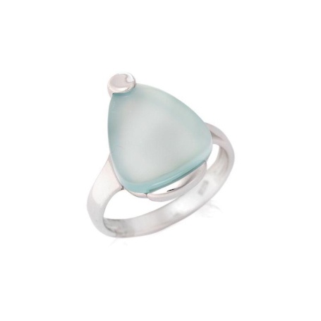 Bague avec agate aqua teintée naturelle, en argent rhodié 925