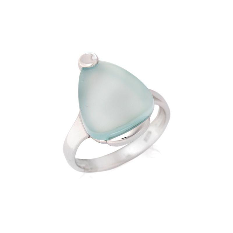 Ring with natural aqua tinted agate, in rhodium-plated silver 925