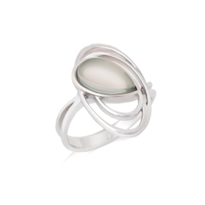 Bague avec agate aqua teintée naturelle, en argent rhodié 925