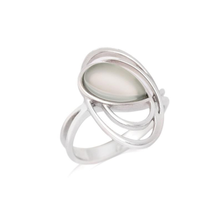 Bague avec agate aqua teintée naturelle, en argent rhodié 925