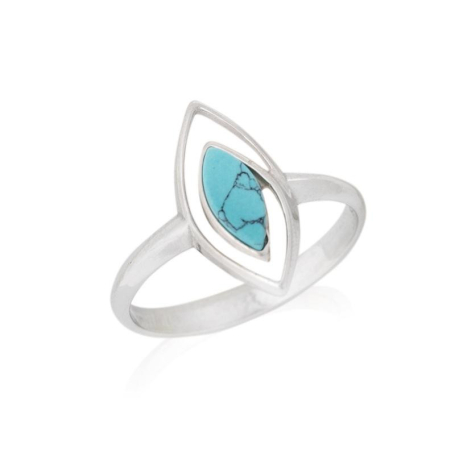 Bague avec turquoise naturelle reconstituée, en argent rhodié 925