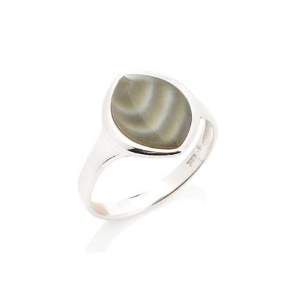 Bague avec silex rayé multicolore naturel, en argent rhodié 925